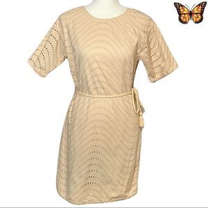 French Connection Short Sleeve Eyelet Dress with Tie Size 6
